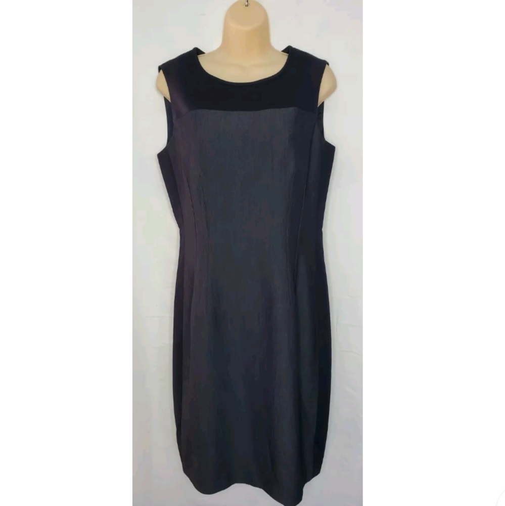 Women T Tahari Blue Colorblock Sleeveless Stretch Dress Back Zipper Slit Size 10